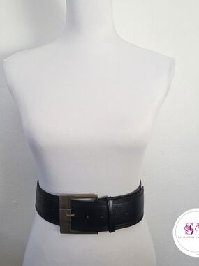 Wide Black Belt with Brass Buckle
